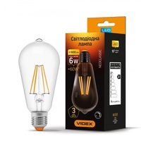 LED лампа VIDEX Filament ST64FD 6W E27 4100K 220V диммерная